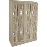 Casiers Clean Line, 2 niveaux, Bloc de 4, 48" x 15" x 82", Acier, Beige, Rivet (assembl&eacute;), Perfor&eacute; The Estey Group