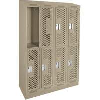 Casiers Clean Line, 2 niveaux, Bloc de 4, 48" x 15" x 82", Acier, Beige, Rivet (assembl&eacute;), Perfor&eacute; The Estey Group