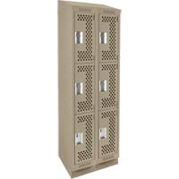 Clean Line Lockers, 3 -tier, Bank of 2, 24" x 18" x 82", Steel, Beige, Rivet (Assembled), Perforated The Estey Group