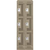 Clean Line Lockers, 3 -tier, Bank of 2, 24" x 18" x 82", Steel, Beige, Rivet (Assembled), Perforated The Estey Group
