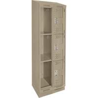 Clean Line Lockers, 3 -tier, Bank of 2, 24" x 18" x 82", Steel, Beige, Rivet (Assembled), Perforated The Estey Group