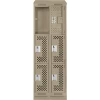 Clean Line Lockers, 3 -tier, Bank of 2, 24" x 18" x 82", Steel, Beige, Rivet (Assembled), Perforated The Estey Group