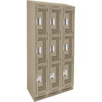 Casiers Clean Line, 3 niveaux, Bloc de 3, 36" x 18" x 82", Acier, Beige, Rivet (assembl&eacute;), Perfor&eacute; The Estey Group