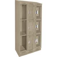 Casiers Clean Line, 3 niveaux, Bloc de 3, 36" x 18" x 82", Acier, Beige, Rivet (assembl&eacute;), Perfor&eacute; The Estey Group
