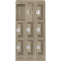 Casiers Clean Line, 3 niveaux, Bloc de 3, 36" x 18" x 82", Acier, Beige, Rivet (assembl&eacute;), Perfor&eacute; The Estey Group