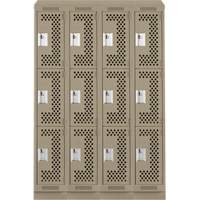 Clean Line Lockers, 3 -tier, Bank of 4, 48" x 18" x 82", Steel, Beige, Rivet (Assembled), Perforated The Estey Group