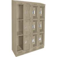 Clean Line Lockers, 3 -tier, Bank of 4, 48" x 18" x 82", Steel, Beige, Rivet (Assembled), Perforated The Estey Group