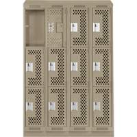 Clean Line Lockers, 3 -tier, Bank of 4, 48" x 18" x 82", Steel, Beige, Rivet (Assembled), Perforated The Estey Group