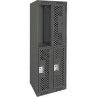 Clean Line Lockers, 2 -tier, Bank of 2, 24" x 15" x 72", Steel, Charcoal, Rivet (Assembled), Perforated The Estey Group