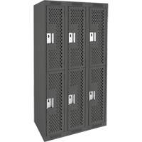 Clean Line Lockers, 2 -tier, Bank of 3, 36" x 15" x 72", Steel, Charcoal, Rivet (Assembled), Perforated The Estey Group