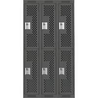 Clean Line Lockers, 2 -tier, Bank of 3, 36" x 15" x 72", Steel, Charcoal, Rivet (Assembled), Perforated The Estey Group