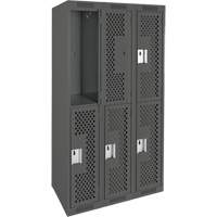 Clean Line Lockers, 2 -tier, Bank of 3, 36" x 15" x 72", Steel, Charcoal, Rivet (Assembled), Perforated The Estey Group