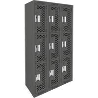Casiers Clean Line, 3 niveaux, Bloc de 3, 36" x 12" x 72", Acier, Charbon, Rivet (assembl&eacute;), Perfor&eacute; The Estey Group