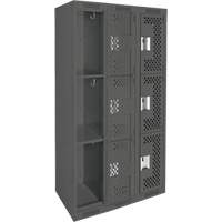 Casiers Clean Line, 3 niveaux, Bloc de 3, 36" x 12" x 72", Acier, Charbon, Rivet (assembl&eacute;), Perfor&eacute; The Estey Group