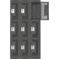 Casiers Clean Line, 3 niveaux, Bloc de 3, 36" x 12" x 72", Acier, Charbon, Rivet (assembl&eacute;), Perfor&eacute; The Estey Group