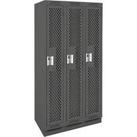 Clean Line Lockers, Bank of 3, 36" x 15" x 76", Steel, Charcoal, Rivet (Assembled), Perforated The Estey Group