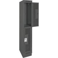 Clean Line Lockers, 2 -tier, 12" x 18" x 76", Steel, Charcoal, Rivet (Assembled), Perforated The Estey Group