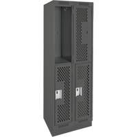 Clean Line Lockers, 2 -tier, Bank of 2, 24" x 18" x 76", Steel, Charcoal, Rivet (Assembled), Perforated The Estey Group