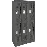 Clean Line Lockers, 2 -tier, Bank of 3, 36" x 18" x 76", Steel, Charcoal, Rivet (Assembled), Perforated The Estey Group