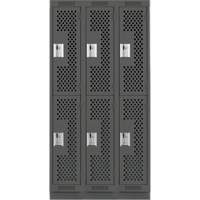 Clean Line Lockers, 2 -tier, Bank of 3, 36" x 18" x 76", Steel, Charcoal, Rivet (Assembled), Perforated The Estey Group
