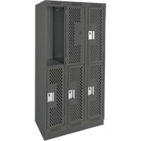 Clean Line Lockers, 2 -tier, Bank of 3, 36" x 18" x 76", Steel, Charcoal, Rivet (Assembled), Perforated The Estey Group