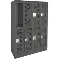 Clean Line Lockers, 2 -tier, Bank of 4, 48" x 18" x 76", Steel, Charcoal, Rivet (Assembled), Perforated The Estey Group