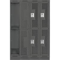 Clean Line Lockers, 2 -tier, Bank of 4, 48" x 18" x 76", Steel, Charcoal, Rivet (Assembled), Perforated The Estey Group