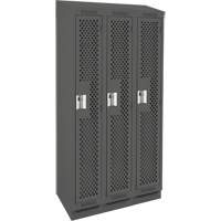 Clean Line Lockers, Bank of 3, 36" x 15" x 82", Steel, Charcoal, Rivet (Assembled), Perforated The Estey Group