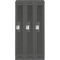 Clean Line Lockers, Bank of 3, 36" x 15" x 82", Steel, Charcoal, Rivet (Assembled), Perforated The Estey Group