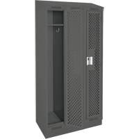 Clean Line Lockers, Bank of 3, 36" x 15" x 82", Steel, Charcoal, Rivet (Assembled), Perforated The Estey Group