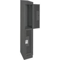 Clean Line Lockers, 2 -tier, 12" x 15" x 82", Steel, Charcoal, Rivet (Assembled), Perforated The Estey Group