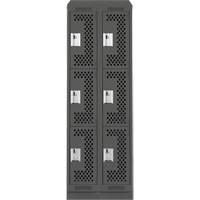 Clean Line Lockers, 3 -tier, Bank of 2, 24" x 18" x 82", Steel, Charcoal, Rivet (Assembled), Perforated The Estey Group
