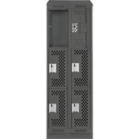 Clean Line Lockers, 3 -tier, Bank of 2, 24" x 18" x 82", Steel, Charcoal, Rivet (Assembled), Perforated The Estey Group