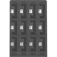 Casiers Clean Line, 3 niveaux, Bloc de 4, 48" x 18" x 82", Acier, Charbon, Rivet (assembl&eacute;), Perfor&eacute; The Estey Group