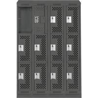 Casiers Clean Line, 3 niveaux, Bloc de 4, 48" x 18" x 82", Acier, Charbon, Rivet (assembl&eacute;), Perfor&eacute; The Estey Group