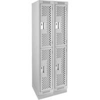 Clean Line Lockers, 2 -tier, Bank of 2, 24" x 18" x 76", Steel, Grey, Rivet (Assembled), Perforated The Estey Group