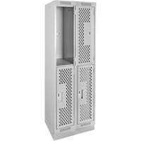 Clean Line Lockers, 2 -tier, Bank of 2, 24" x 18" x 76", Steel, Grey, Rivet (Assembled), Perforated The Estey Group