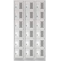 Clean-Line Perforated Lockerette, 6 -tier, Bank of 3, 12" x 72" x 12", Steel The Estey Group