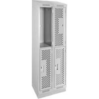 Clean Line Lockers, 2 -tier, Bank of 2, 24" x 15" x 82", Steel, Grey, Rivet (Assembled), Perforated The Estey Group