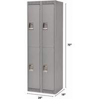Lockers, 2 -tier, Bank of 2, 24" x 18" x 72", Steel, Grey, Knocked Down The Estey Group