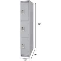 Lockers, 3 -tier, 12" x 18" x 72", Steel, Grey, Knocked Down The Estey Group