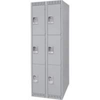 Lockers, 3 -tier, Bank of 2, 24" x 18" x 72", Steel, Grey, Knocked Down The Estey Group