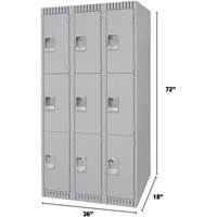 Casiers, 3 niveaux, Bloc de 3, 36" x 18" x 72", Acier, Gris, D&eacute;mont&eacute; The Estey Group