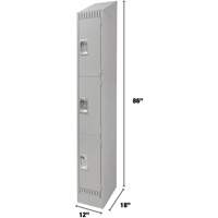 Lockers, 3 -tier, 12" x 18" x 86", Steel, Grey, Knocked Down The Estey Group