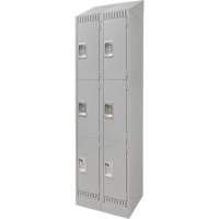 Lockers, 3 -tier, Bank of 2, 24" x 18" x 86", Steel, Grey, Knocked Down The Estey Group