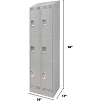 Lockers, 3 -tier, Bank of 2, 24" x 18" x 86", Steel, Grey, Knocked Down The Estey Group