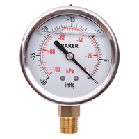 Pressure Gauges, 2-1/2" , 30" Hg-0" Vac., Bottom Mount, Liquid Filled Analogue The Estey Group