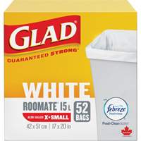 X-Small 15L Roommate Febreze Garbage Bags, Regular, 17" W x 20" L, White The Estey Group