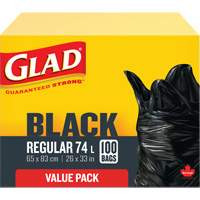 74L Garbage Bags, Regular, 26" W x 33" L, Black The Estey Group