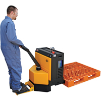 Fully Powered Electric Pallet Truck With  Stand-On Platform, 4500 lbs. Cap., 48" L x 30.25" W The Estey Group